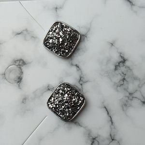 Stainless Steel Druzy Stud Earrings Square Shape Silver (10)